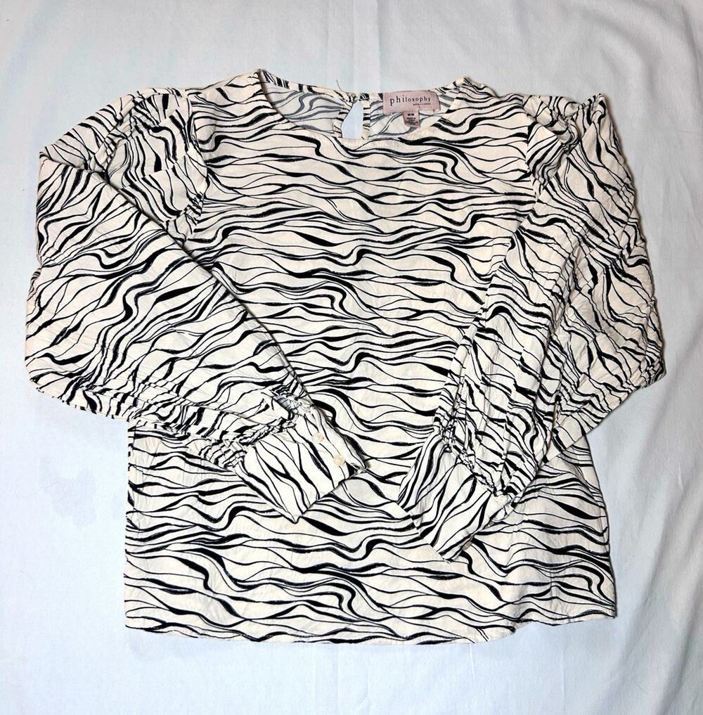 Philosophy Republic Clothing Women’s Blouse M White/Black Abstract Long Sleeve